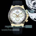 FH Factory Swiss Clone Rolex Cosmo Daytona 4131 Gain Weight White Dial Gold Case Watch 